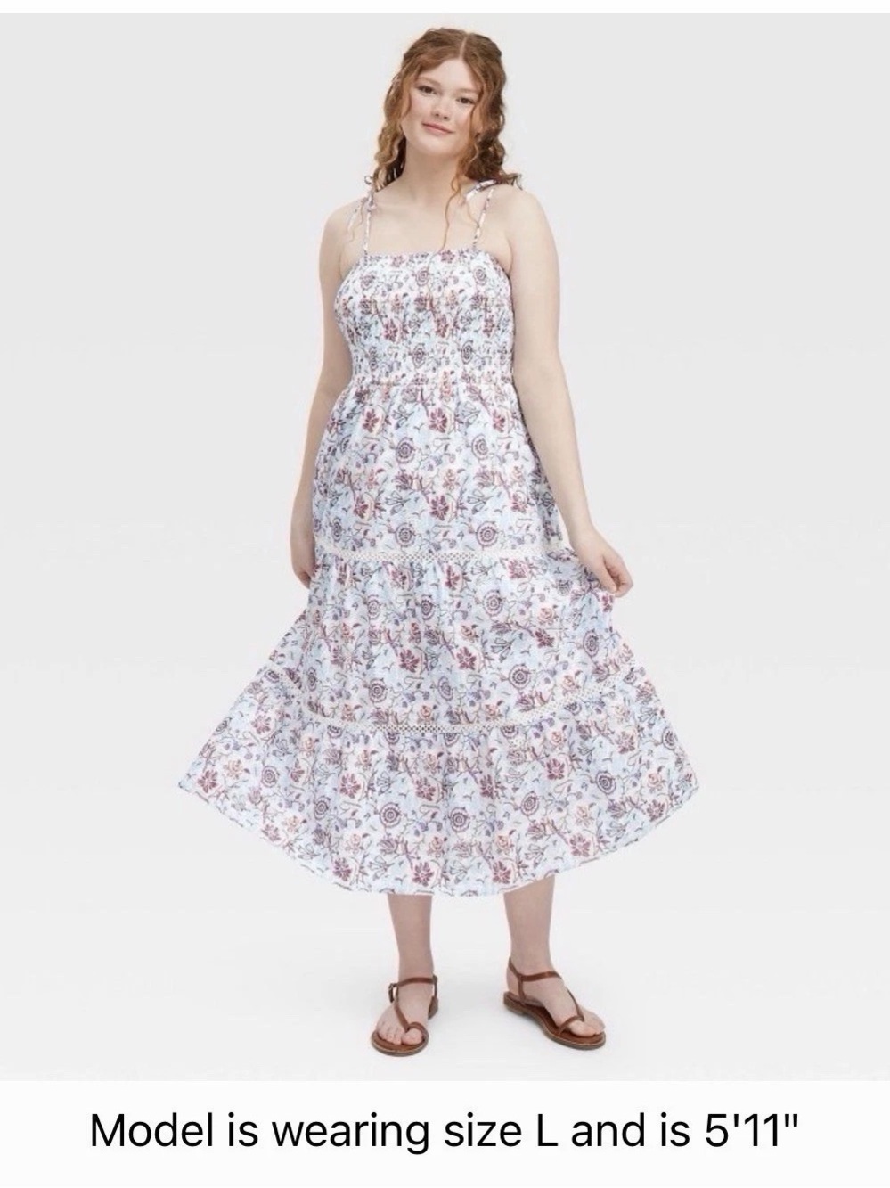 Roller Rabbit White Maxi Dress with Blue and Rust Floral Print MEDIUM